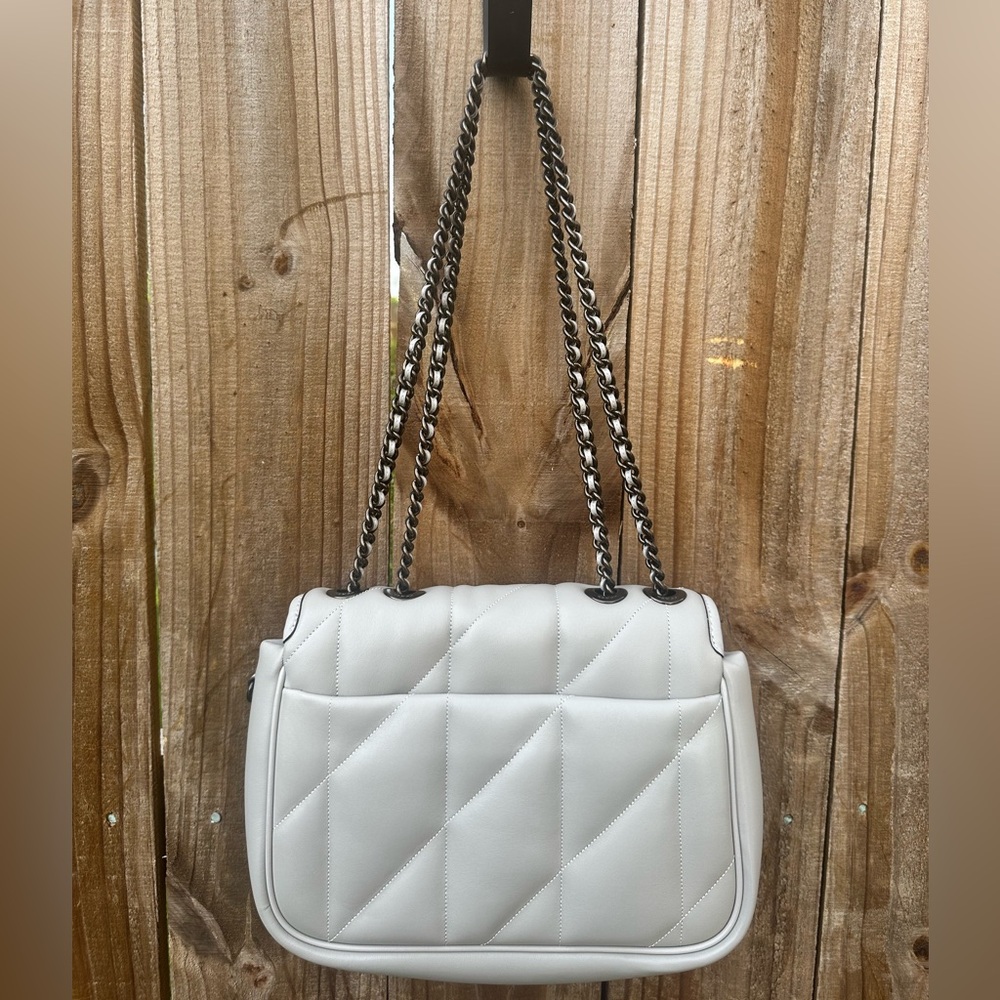 Coach Gray Quilted Shoulder Bag with Chain-Link Strap - Picture 2 of 7